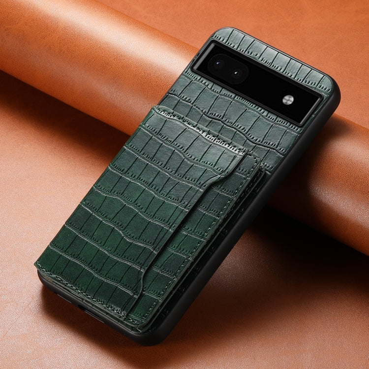 For Google Pixel 6a Crocodile Texture Card Bag Design Full Coverage Phone Case(Green) - Google Cases by PMC TechLife | Online Shopping South Africa | PMC TechLife | Buy Now Pay Later Mobicred