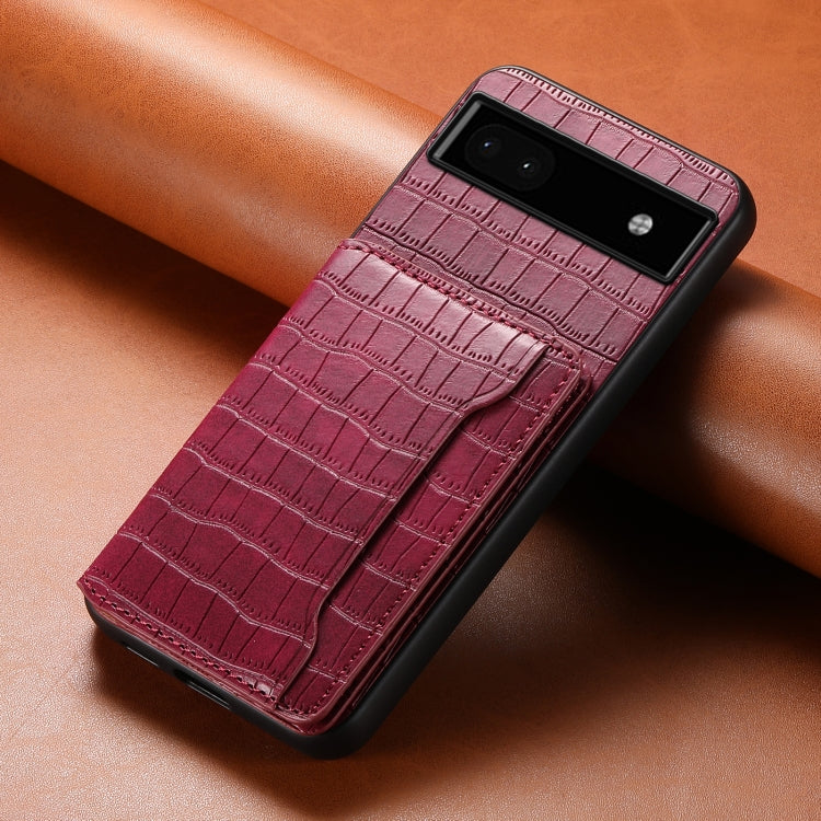 For Google Pixel 6a Crocodile Texture Card Bag Design Full Coverage Phone Case(Red) - Google Cases by PMC Jewellery | Online Shopping South Africa | PMC Jewellery | Buy Now Pay Later Mobicred