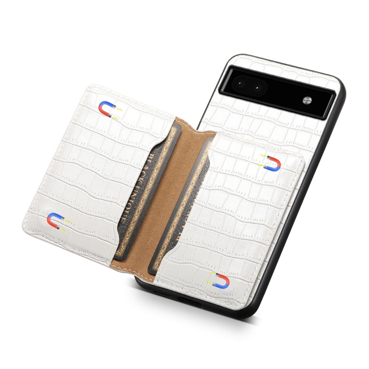 For Google Pixel 6a Crocodile Texture Card Bag Design Full Coverage Phone Case(White) - Google Cases by PMC TechLife | Online Shopping South Africa | PMC TechLife | Buy Now Pay Later Mobicred