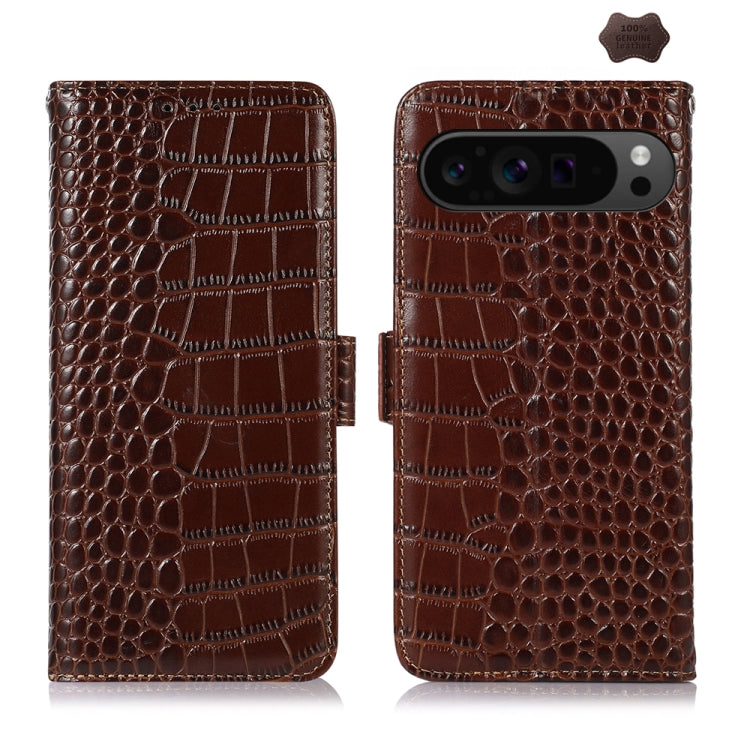 For Google Pixel 9 Pro Crocodile Top Layer Cowhide Leather Phone Case(Brown) - Google Cases by PMC Jewellery | Online Shopping South Africa | PMC Jewellery | Buy Now Pay Later Mobicred