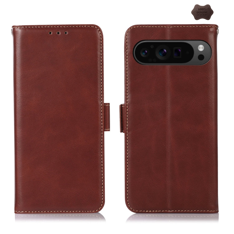 For Google Pixel 9 Pro Crazy Horse Top Layer Cowhide Leather Phone Case(Brown) - Google Cases by PMC Jewellery | Online Shopping South Africa | PMC Jewellery | Buy Now Pay Later Mobicred