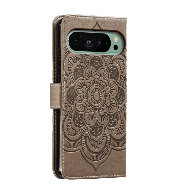 For Google Pixel 9 Sun Mandala Embossing Pattern Phone Leather Case(Grey) - Google Cases by PMC Jewellery | Online Shopping South Africa | PMC Jewellery | Buy Now Pay Later Mobicred