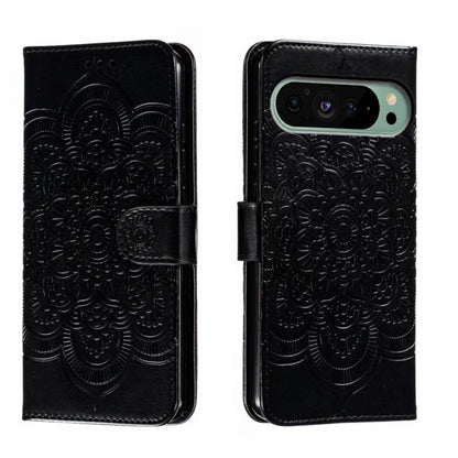 For Google Pixel 9 Sun Mandala Embossing Pattern Phone Leather Case(Black) - Google Cases by PMC Jewellery | Online Shopping South Africa | PMC Jewellery | Buy Now Pay Later Mobicred