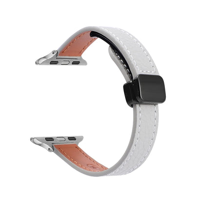 For Apple Watch SE 40mm Slim Magnetic Buckle Genuine Leather Watch Band(Litchi Grey) - Watch Bands by PMC Jewellery | Online Shopping South Africa | PMC Jewellery