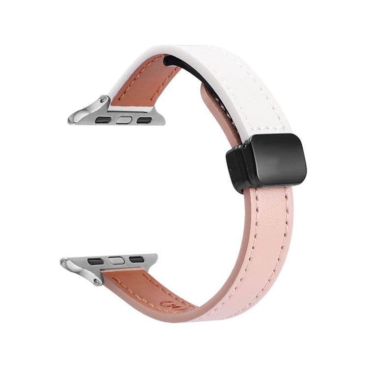 For Apple Watch Series 6 40mm Slim Magnetic Buckle Genuine Leather Watch Band(Plain Beige Pink) - Watch Bands by PMC Jewellery | Online Shopping South Africa | PMC Jewellery