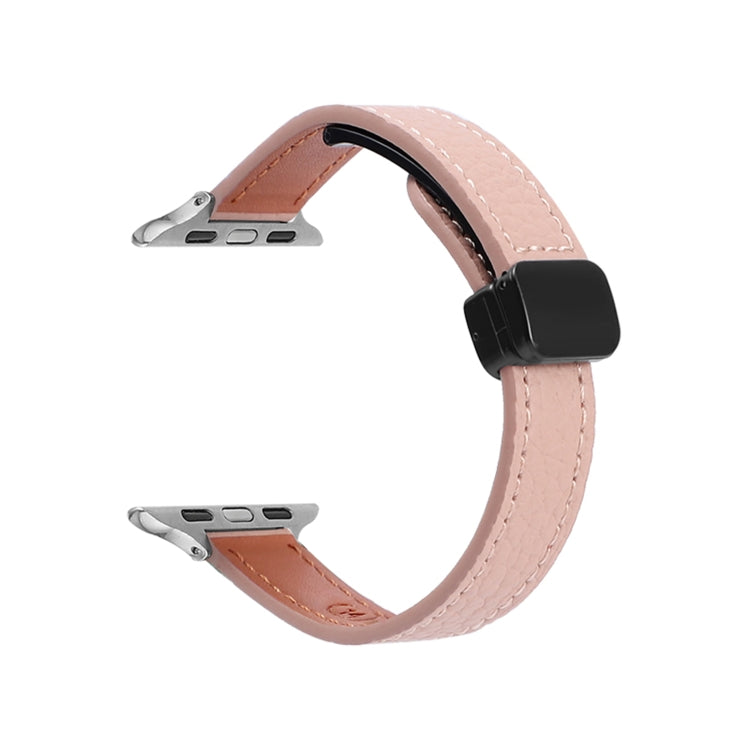 For Apple Watch Series 2 42mm Slim Magnetic Buckle Genuine Leather Watch Band(Litchi Pink) - Watch Bands by PMC Jewellery | Online Shopping South Africa | PMC Jewellery