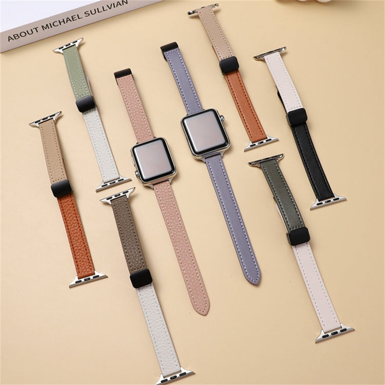 For Apple Watch Series 6 40mm Slim Magnetic Buckle Genuine Leather Watch Band(Plain Coffee) - Watch Bands by PMC Jewellery | Online Shopping South Africa | PMC Jewellery