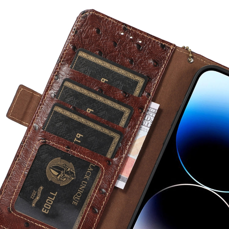 For Google Pixel 9 Ostrich Pattern Genuine Leather RFID Phone Case(Coffee) - Google Cases by PMC Jewellery | Online Shopping South Africa | PMC Jewellery | Buy Now Pay Later Mobicred