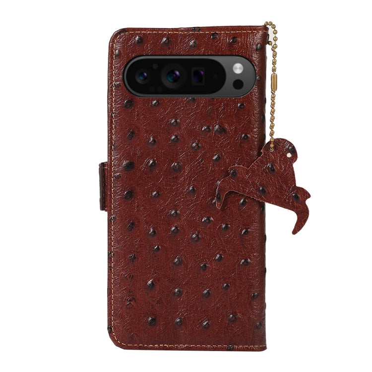 For Google Pixel 9 Pro Ostrich Pattern Genuine Leather RFID Phone Case(Coffee) - Google Cases by PMC Jewellery | Online Shopping South Africa | PMC Jewellery | Buy Now Pay Later Mobicred