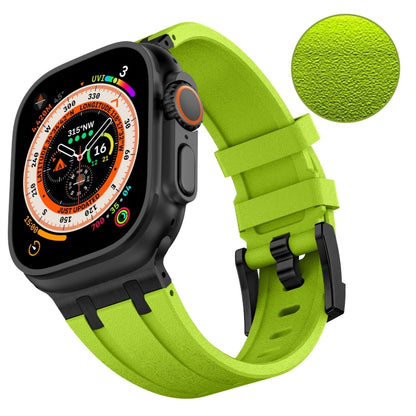 For Apple Watch SE 2023 44mm Stone Grain Liquid Silicone Watch Band(Black Green) - Watch Bands by PMC Jewellery | Online Shopping South Africa | PMC Jewellery