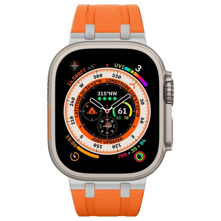 For Apple Watch Ultra 2 49mm Stone Grain Liquid Silicone Watch Band(Sliver Orange) - Watch Bands by PMC Jewellery | Online Shopping South Africa | PMC Jewellery