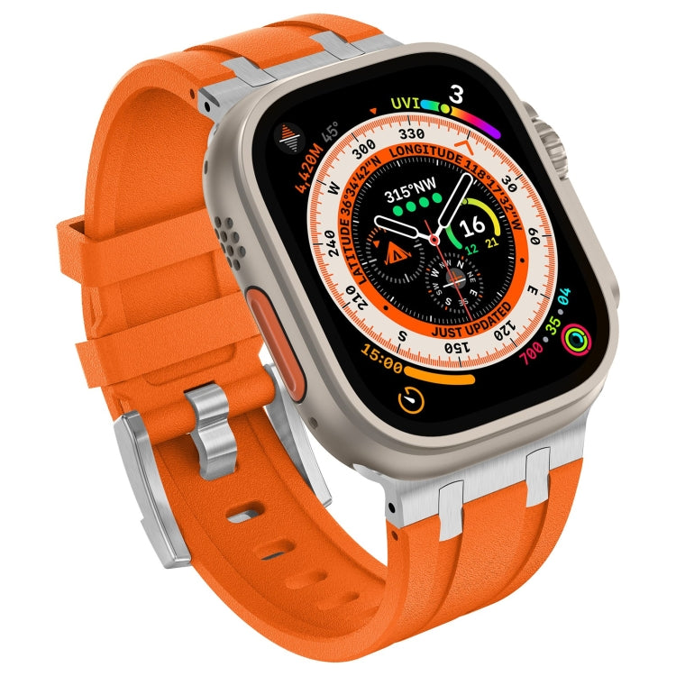 For Apple Watch Ultra 2 49mm Stone Grain Liquid Silicone Watch Band(Sliver Orange) - Watch Bands by PMC Jewellery | Online Shopping South Africa | PMC Jewellery