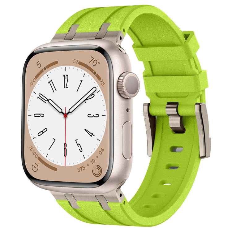 For Apple Watch Series 8 45mm Stone Grain Liquid Silicone Watch Band(Titanium Green) - Watch Bands by PMC Jewellery | Online Shopping South Africa | PMC Jewellery