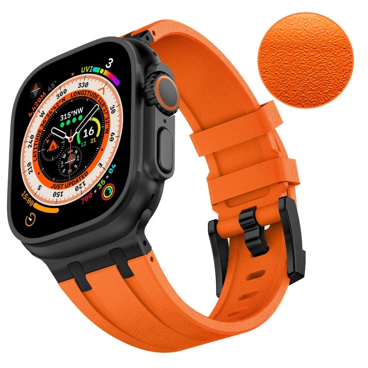 For Apple Watch SE 2022 44mm Stone Grain Liquid Silicone Watch Band(Black Orange) - Watch Bands by PMC Jewellery | Online Shopping South Africa | PMC Jewellery