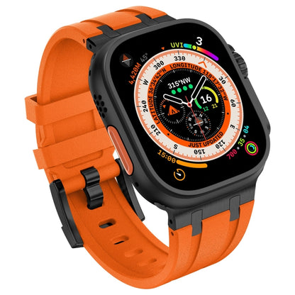 For Apple Watch SE 44mm Stone Grain Liquid Silicone Watch Band(Black Orange) - Watch Bands by PMC Jewellery | Online Shopping South Africa | PMC Jewellery