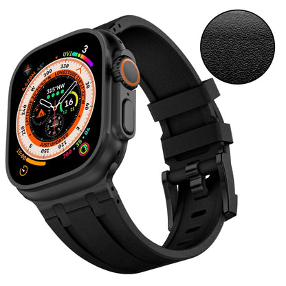 For Apple Watch SE 44mm Stone Grain Liquid Silicone Watch Band(Black Black) - Watch Bands by PMC Jewellery | Online Shopping South Africa | PMC Jewellery