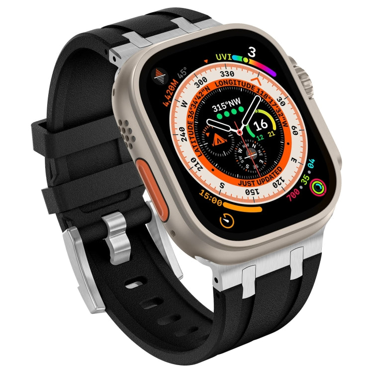 For Apple Watch Series 3 42mm Stone Grain Liquid Silicone Watch Band(Silver Black) - Watch Bands by PMC TechLife | Online Shopping South Africa | PMC TechLife