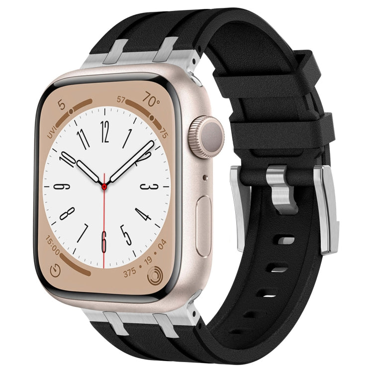 For Apple Watch 42mm Stone Grain Liquid Silicone Watch Band(Silver Black) - Watch Bands by PMC TechLife | Online Shopping South Africa | PMC TechLife