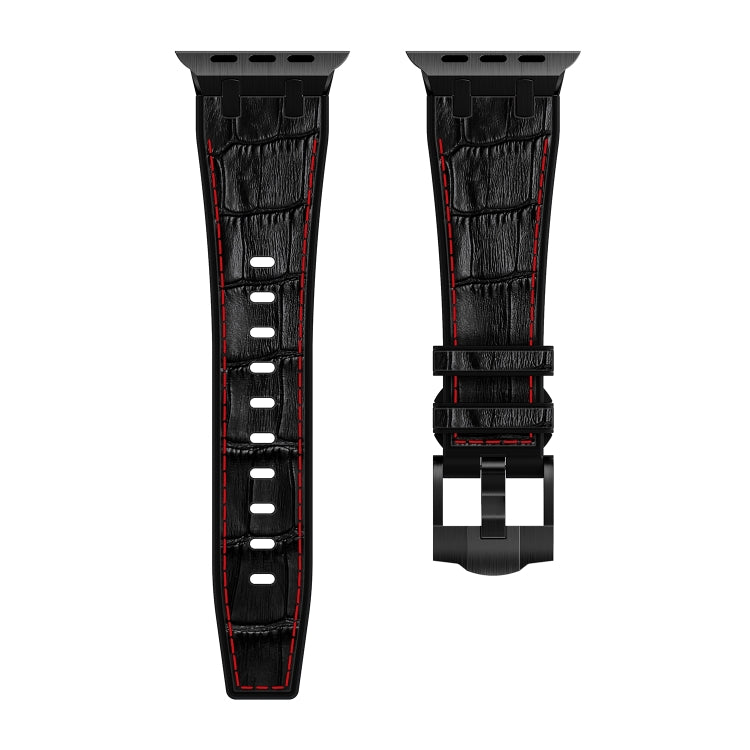 For Apple Watch SE 2023 44mm Crocodile Texture Liquid Silicone Watch Band(Black Red Black) - Watch Bands by PMC Jewellery | Online Shopping South Africa | PMC Jewellery