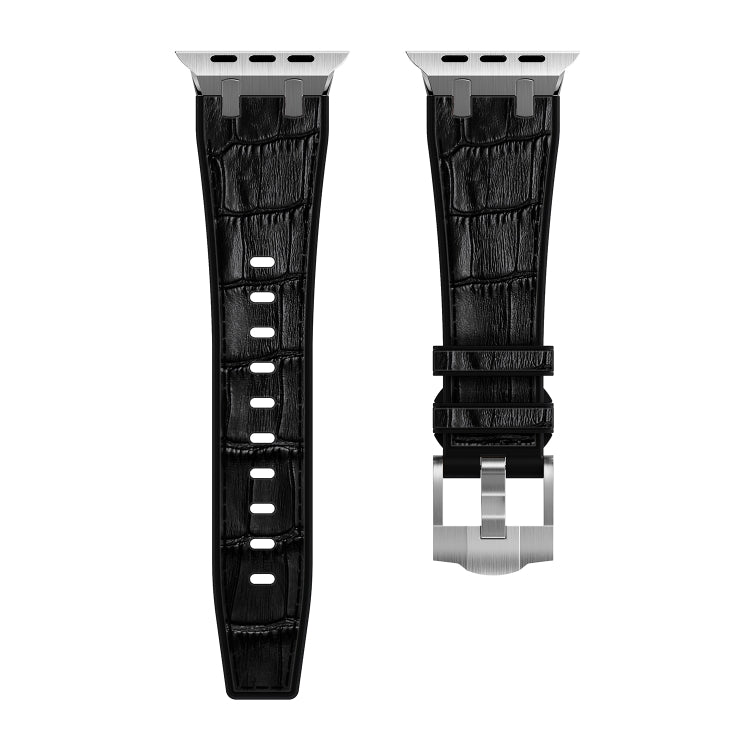 For Apple Watch SE 2023 40mm Crocodile Texture Liquid Silicone Watch Band(Silver Black) - Watch Bands by PMC Jewellery | Online Shopping South Africa | PMC Jewellery