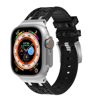 For Apple Watch Ultra 2 49mm Crocodile Texture Liquid Silicone Watch Band(Silver Black) - Watch Bands by PMC Jewellery | Online Shopping South Africa | PMC Jewellery