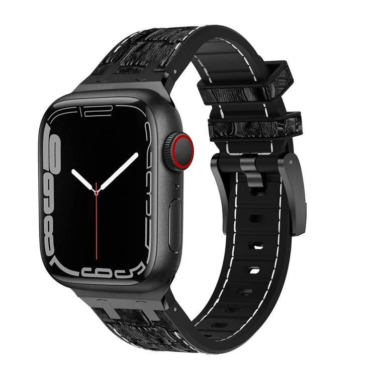 For Apple Watch Series 9 45mm Crocodile Texture Liquid Silicone Watch Band(Black White Black) - Watch Bands by PMC Jewellery | Online Shopping South Africa | PMC Jewellery