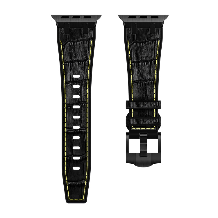 For Apple Watch Series 9 45mm Crocodile Texture Liquid Silicone Watch Band(Black Yellow Black) - Watch Bands by PMC Jewellery | Online Shopping South Africa | PMC Jewellery