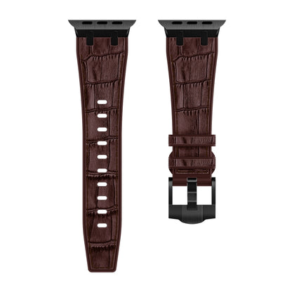 For Apple Watch Series 9 45mm Crocodile Texture Liquid Silicone Watch Band(Black Dark Brown) - Watch Bands by PMC Jewellery | Online Shopping South Africa | PMC Jewellery