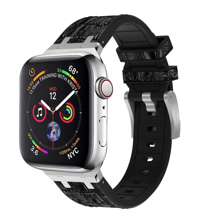 For Apple Watch Series 9 41mm Crocodile Texture Liquid Silicone Watch Band(Silver Black) - Watch Bands by PMC Jewellery | Online Shopping South Africa | PMC Jewellery