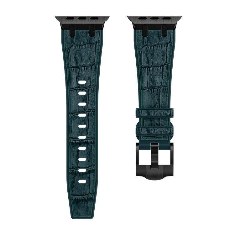 For Apple Watch SE 2022 44mm Crocodile Texture Liquid Silicone Watch Band(Black Deep Green) - Watch Bands by PMC Jewellery | Online Shopping South Africa | PMC Jewellery