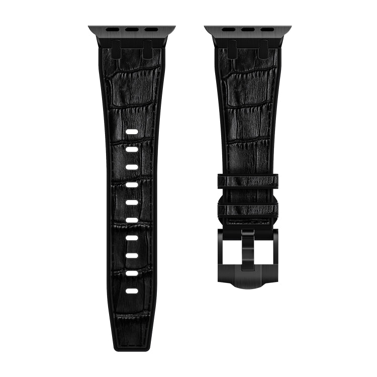 For Apple Watch SE 40mm Crocodile Texture Liquid Silicone Watch Band(Black Black) - Watch Bands by PMC TechLife | Online Shopping South Africa | PMC TechLife