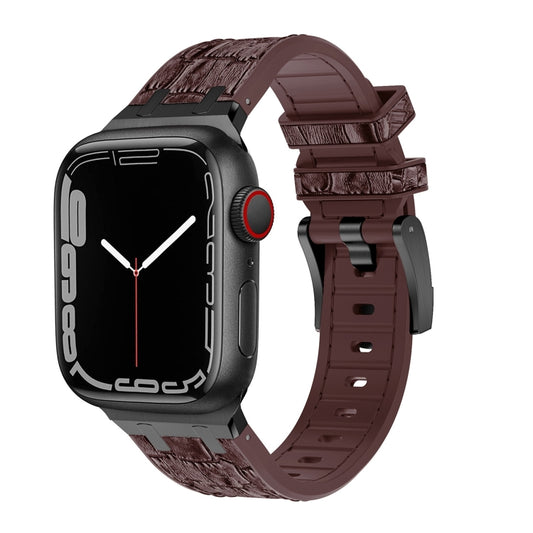 For Apple Watch SE 40mm Crocodile Texture Liquid Silicone Watch Band(Black Dark Brown) - Watch Bands by PMC Jewellery | Online Shopping South Africa | PMC Jewellery