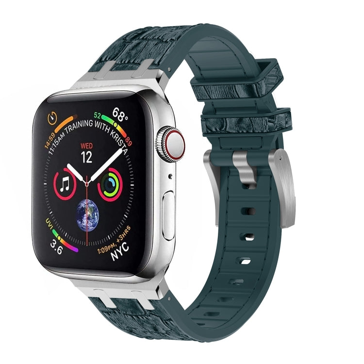 For Apple Watch SE 40mm Crocodile Texture Liquid Silicone Watch Band(Silver Deep Green) - Watch Bands by PMC TechLife | Online Shopping South Africa | PMC TechLife