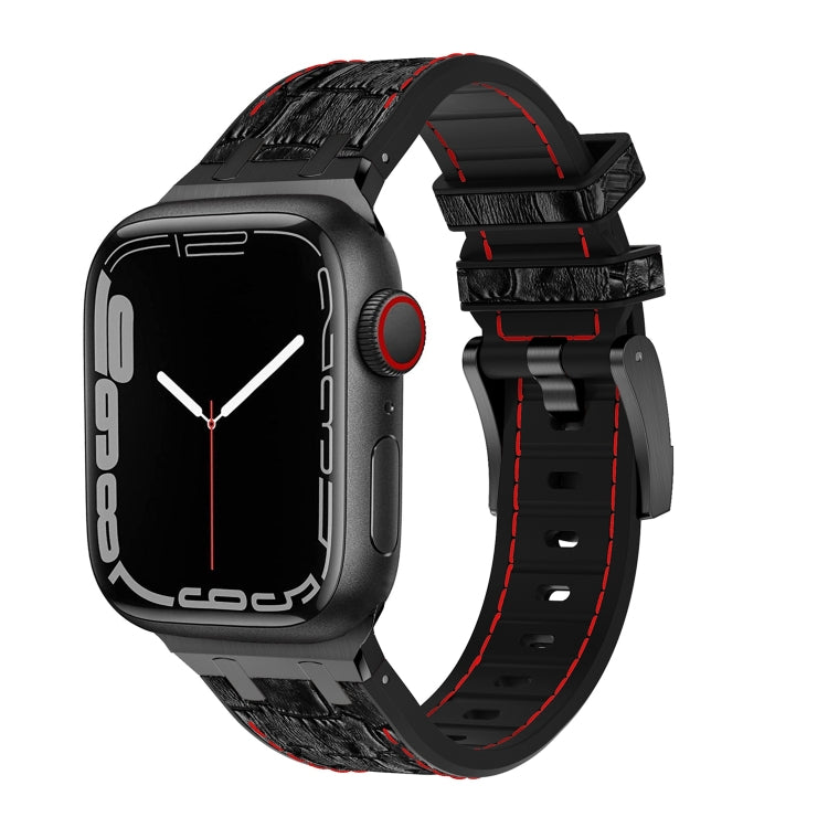 For Apple Watch SE 44mm Crocodile Texture Liquid Silicone Watch Band(Black Red Black) - Watch Bands by PMC Jewellery | Online Shopping South Africa | PMC Jewellery