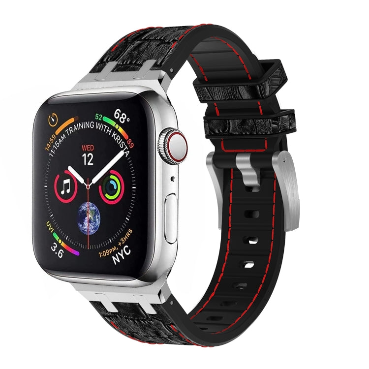 For Apple Watch SE 44mm Crocodile Texture Liquid Silicone Watch Band(Silver Red Black) - Watch Bands by PMC TechLife | Online Shopping South Africa | PMC TechLife