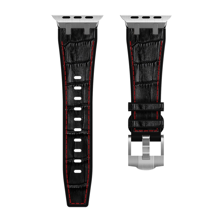 For Apple Watch SE 44mm Crocodile Texture Liquid Silicone Watch Band(Silver Red Black) - Watch Bands by PMC TechLife | Online Shopping South Africa | PMC TechLife