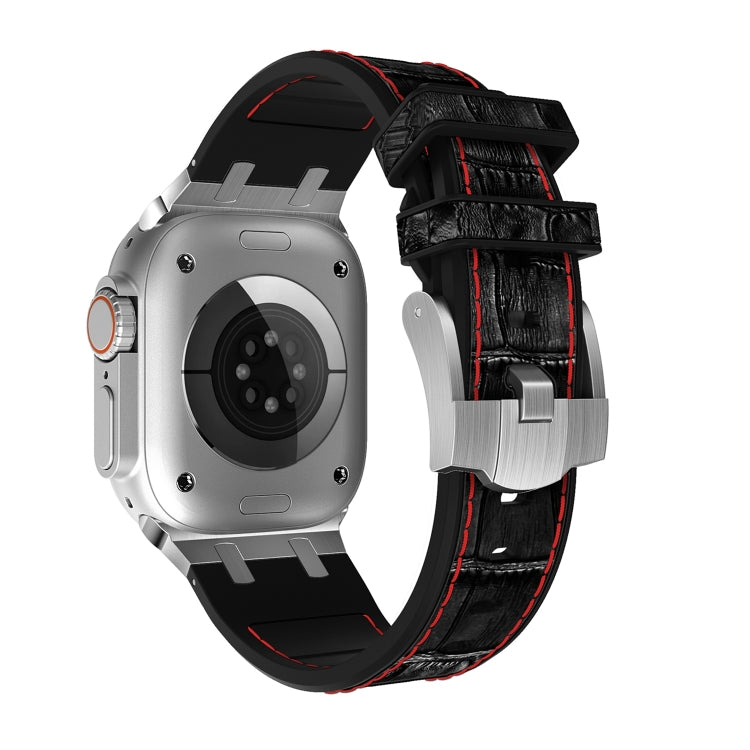 For Apple Watch SE 44mm Crocodile Texture Liquid Silicone Watch Band(Silver Red Black) - Watch Bands by PMC TechLife | Online Shopping South Africa | PMC TechLife