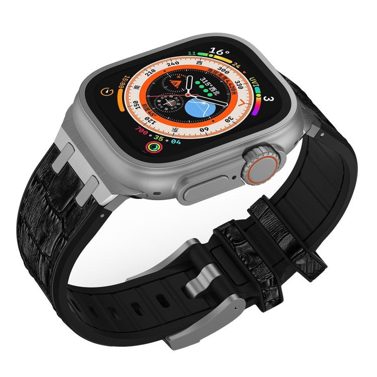 For Apple Watch Series 6 44mm Crocodile Texture Liquid Silicone Watch Band(Silver Black) - Watch Bands by PMC TechLife | Online Shopping South Africa | PMC TechLife