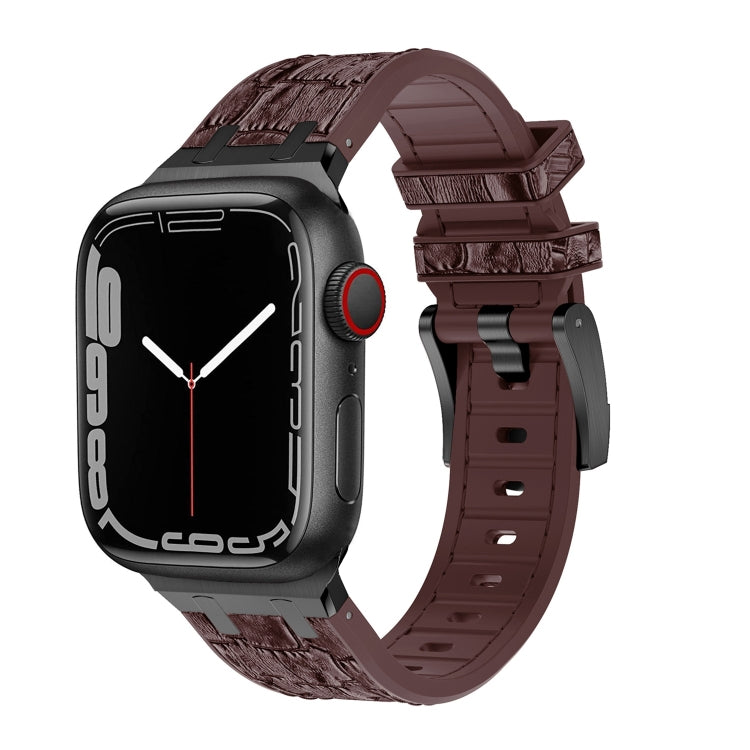 For Apple Watch Series 5 44mm Crocodile Texture Liquid Silicone Watch Band(Black Dark Brown) - Watch Bands by PMC Jewellery | Online Shopping South Africa | PMC Jewellery