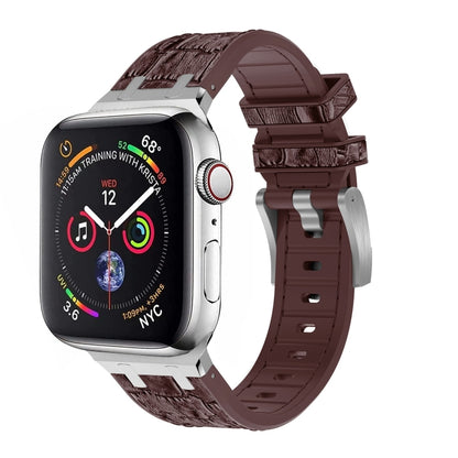 For Apple Watch Series 5 44mm Crocodile Texture Liquid Silicone Watch Band(Silver Dark Brown) - Watch Bands by PMC Jewellery | Online Shopping South Africa | PMC Jewellery