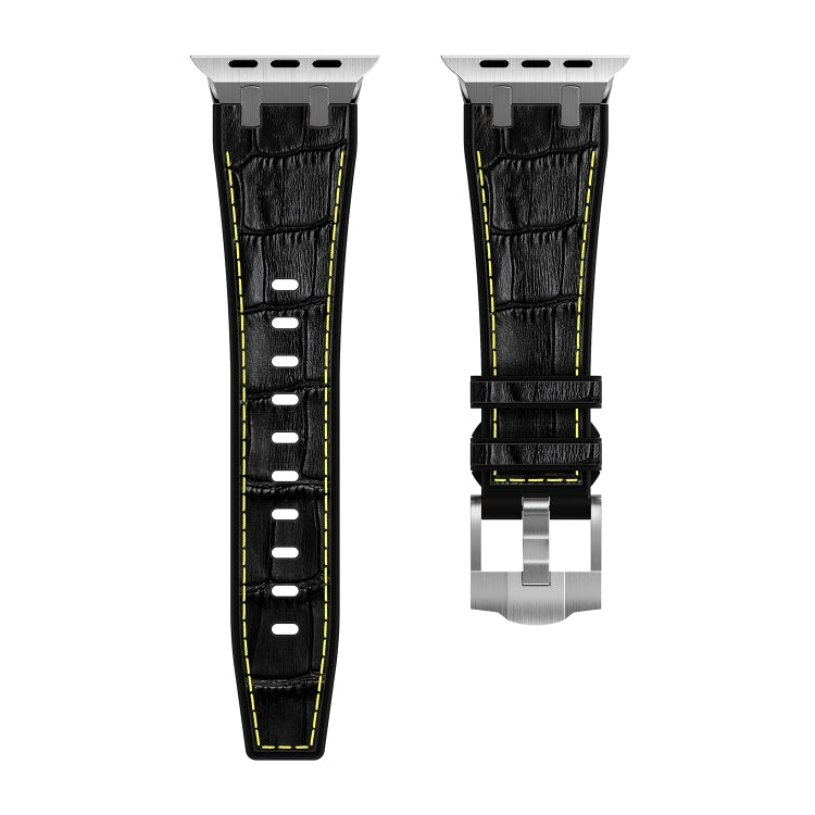 For Apple Watch Series 3 38mm Crocodile Texture Liquid Silicone Watch Band(Silver Yellow Black) - Watch Bands by PMC Jewellery | Online Shopping South Africa | PMC Jewellery