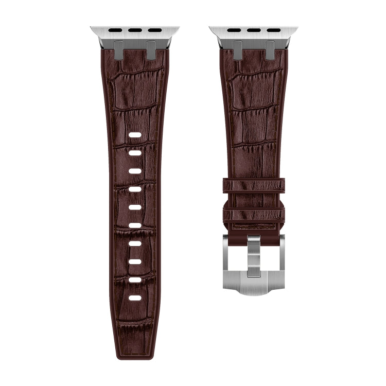 For Apple Watch Series 3 38mm Crocodile Texture Liquid Silicone Watch Band(Silver Dark Brown) - Watch Bands by PMC Jewellery | Online Shopping South Africa | PMC Jewellery