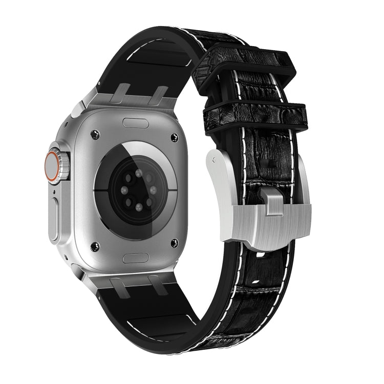 For Apple Watch 42mm Crocodile Texture Liquid Silicone Watch Band(Silver White Black) - Watch Bands by PMC TechLife | Online Shopping South Africa | PMC TechLife