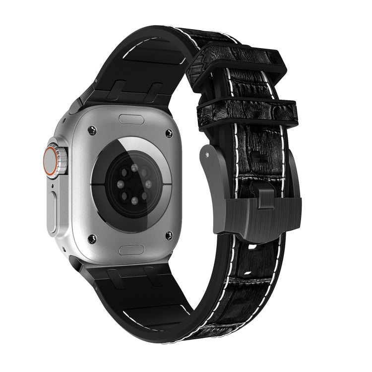 For Apple Watch 38mm Crocodile Texture Liquid Silicone Watch Band(Black White Black) - Watch Bands by PMC TechLife | Online Shopping South Africa | PMC TechLife