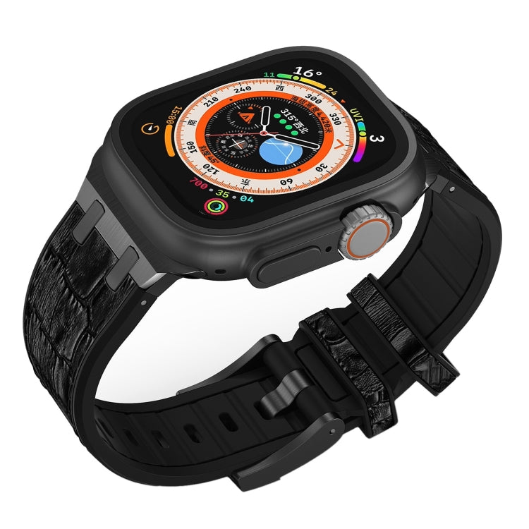 For Apple Watch 38mm Crocodile Texture Liquid Silicone Watch Band(Black Black) - Watch Bands by PMC TechLife | Online Shopping South Africa | PMC TechLife