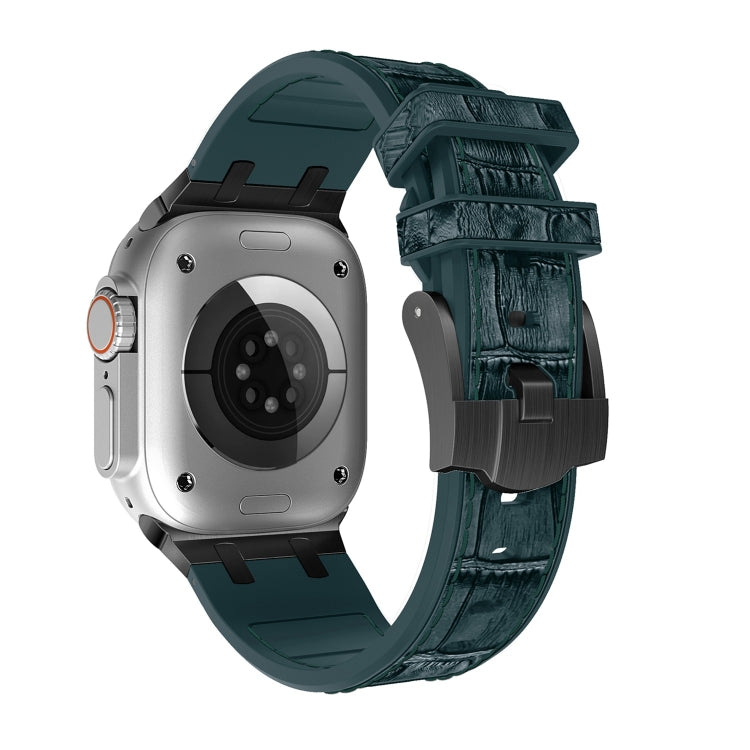 For Apple Watch 38mm Crocodile Texture Liquid Silicone Watch Band(Black Deep Green) - free shipping - PMC TechLife - Order now!