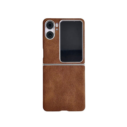 For OPPO Find N2 Flip Skin Feel Leather Texture Pearlescent Paint Shockproof Phone Case(Brown) - Find N2 Flip Cases by PMC Jewellery | Online Shopping South Africa | PMC Jewellery | Buy Now Pay Later Mobicred