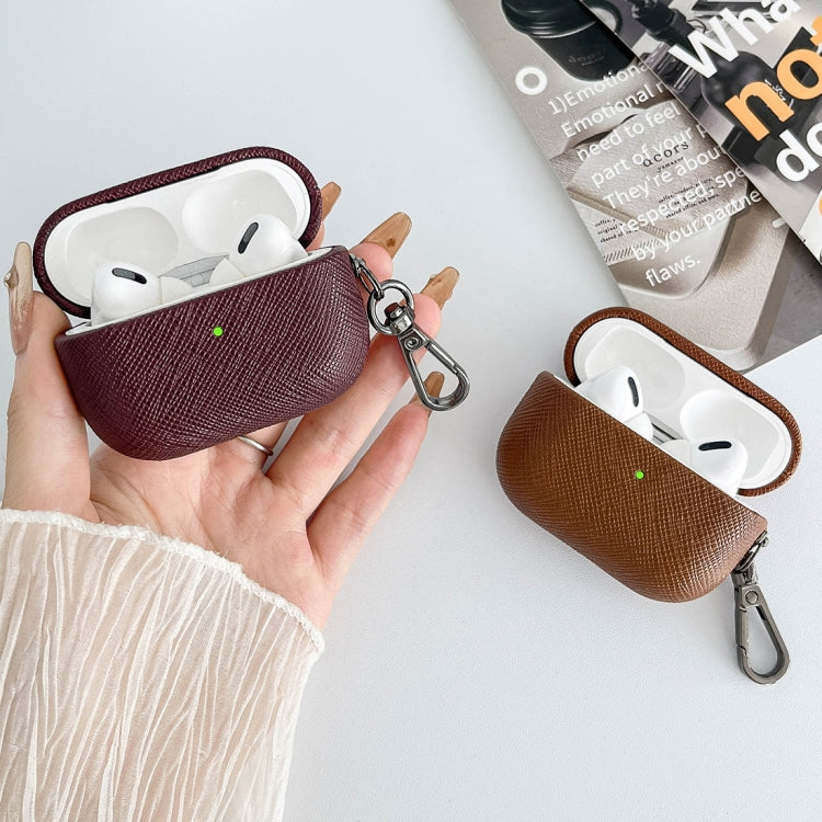 For AirPods Pro Cross Texture PU Leather Bluetooth Earphone Protective Case(Rose Gold) - For AirPods Pro by PMC Jewellery | Online Shopping South Africa | PMC Jewellery | Buy Now Pay Later Mobicred