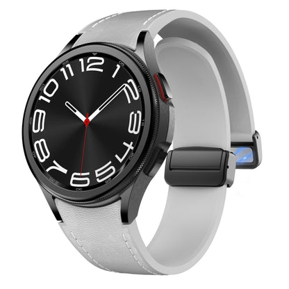 For Samsung Galaxy Watch 6 Magnetic Black Buckle Leather Silicone Watch Band(Light Grey) - Watch Bands by PMC Jewellery | Online Shopping South Africa | PMC Jewellery