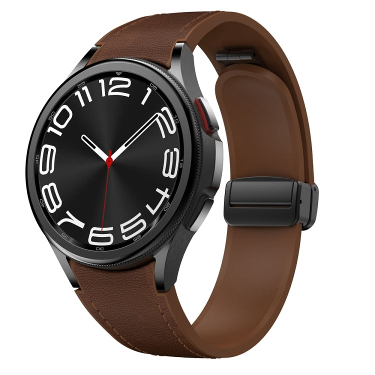 For Samsung Galaxy Watch 6 Magnetic Black Buckle Leather Silicone Watch Band(Dark Brown) - Watch Bands by PMC Jewellery | Online Shopping South Africa | PMC Jewellery | Buy Now Pay Later Mobicred